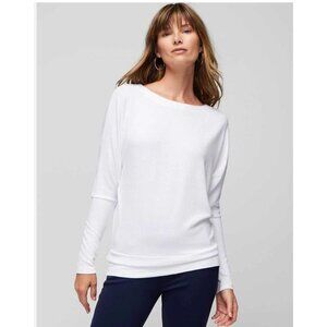 HTF NWT White House Black Market WHBM L/S Banded Bottom Top White Size M